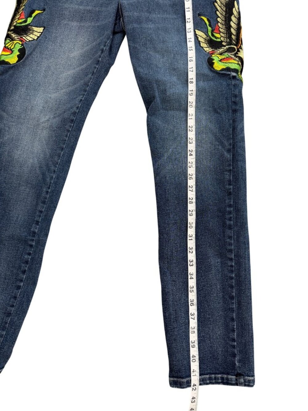 Ed Hardy Mens 32x32 Jeans Eagle Snake Slim Straight Denim Embroidered Y2K Blue - Picture 7 of 8